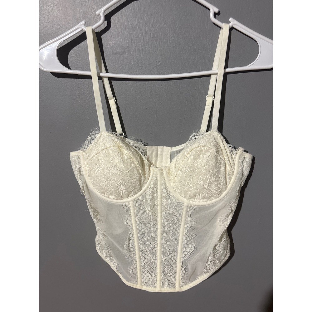 Fourteen Twelve Lace Corset Top Ivory White Mesh Bustier Underwire Size Medium